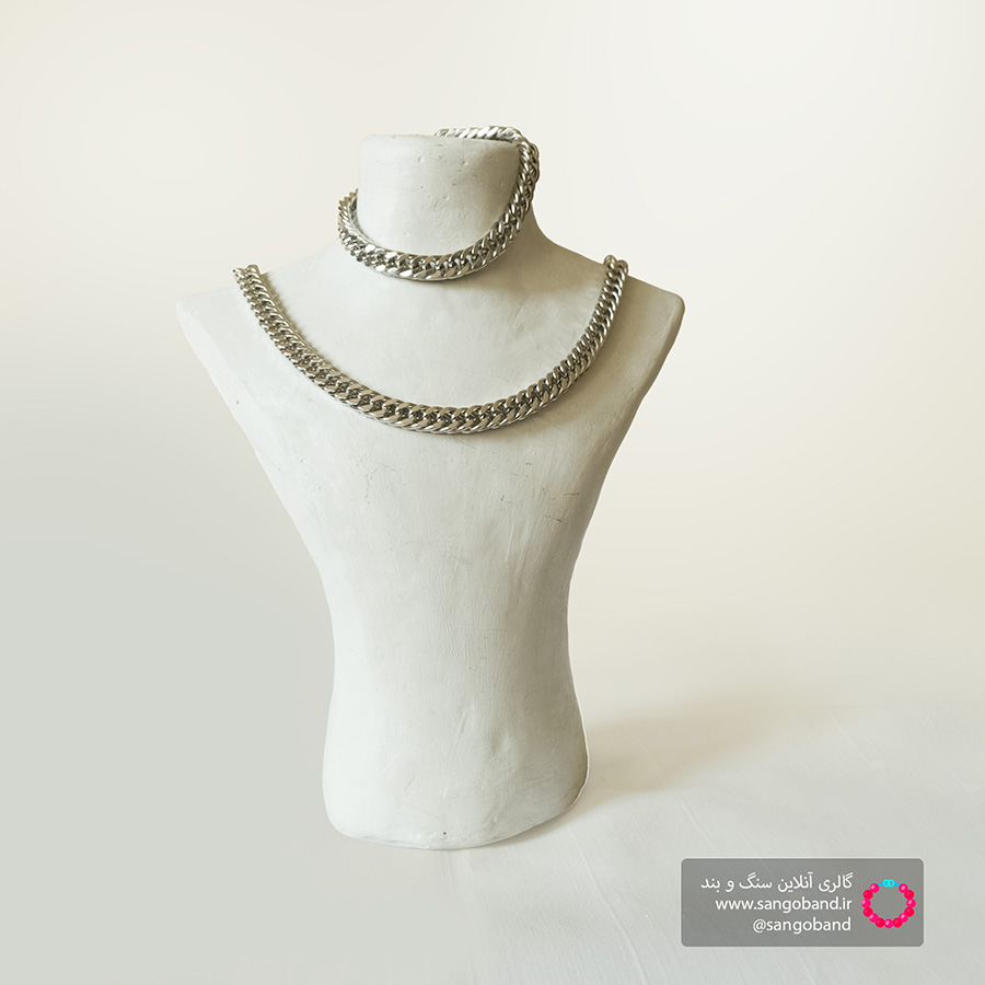 دستبند و گردنبند کارتیه استیل نقره ای سایز بزرگ